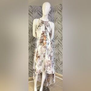 Ted Baker Pettraa Vanilla Pleat Dip Hem Dress In White floral, size 3